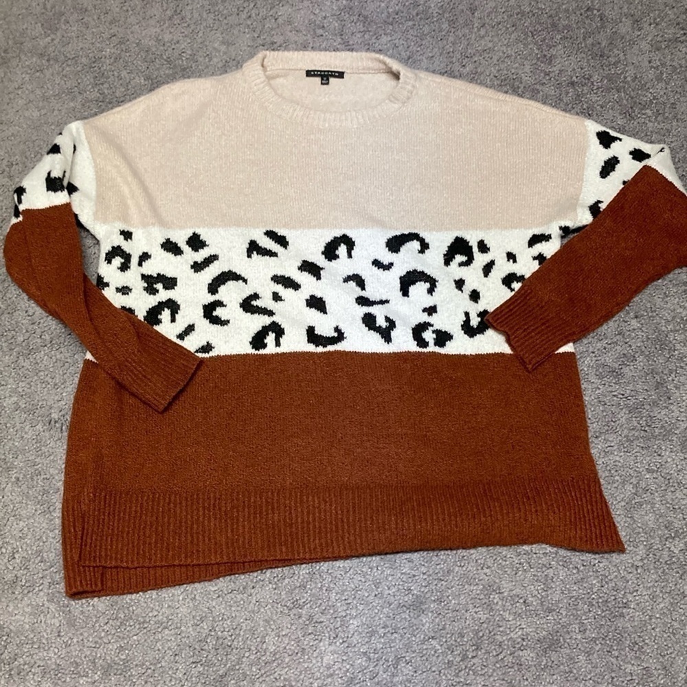 Staccato animal print striped sweater
